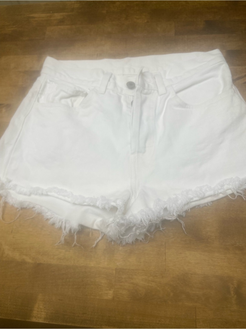 High-Rise White Frayed Hem Denim Shorts for Women